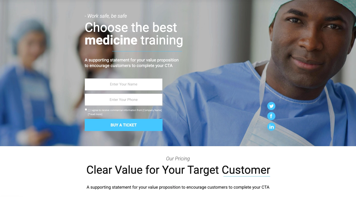 Medicinsk træning landing page skabelon
