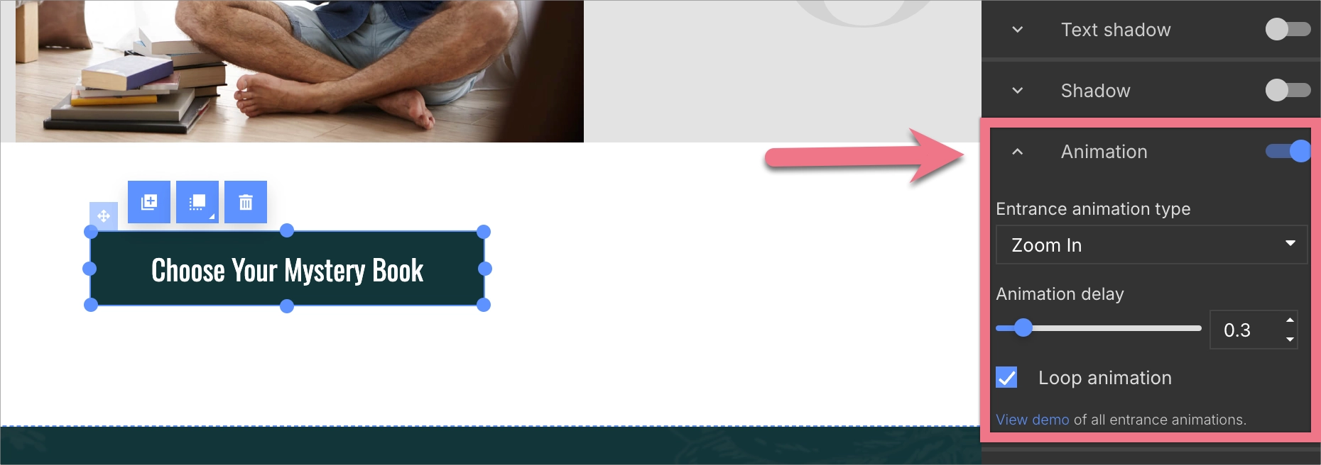 Animating button on landing page