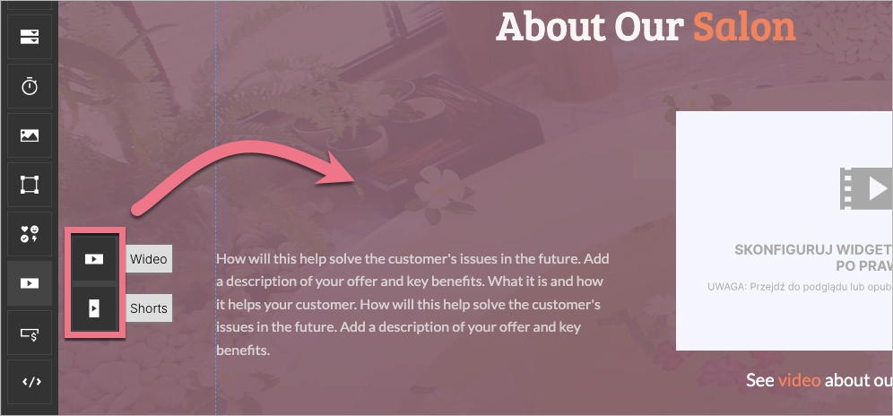 Dodawanie wideo lub Shorts&oacute;w do landing page'a
