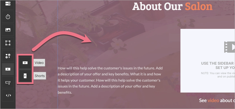 Adding video or shorts to landing page