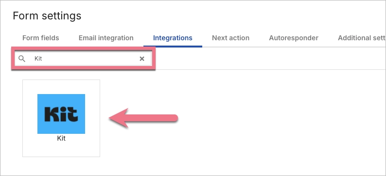 Selecting Kit integration for landing page