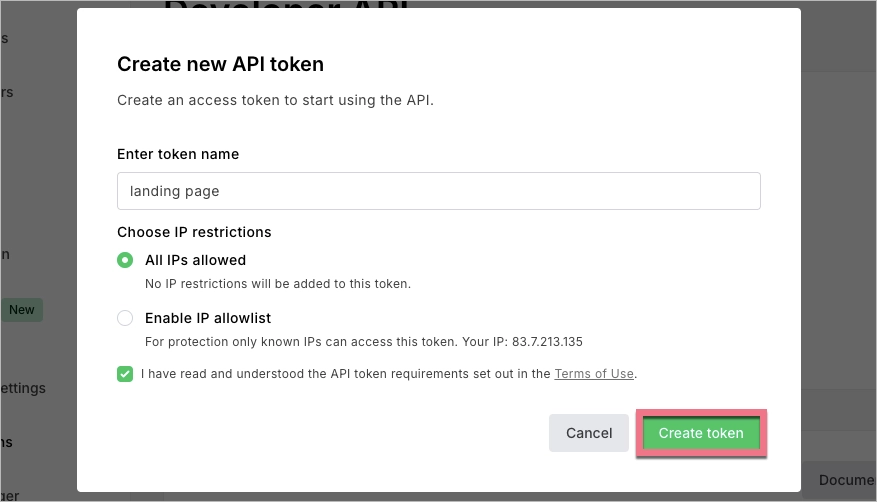 Creating token for integration with Landingi