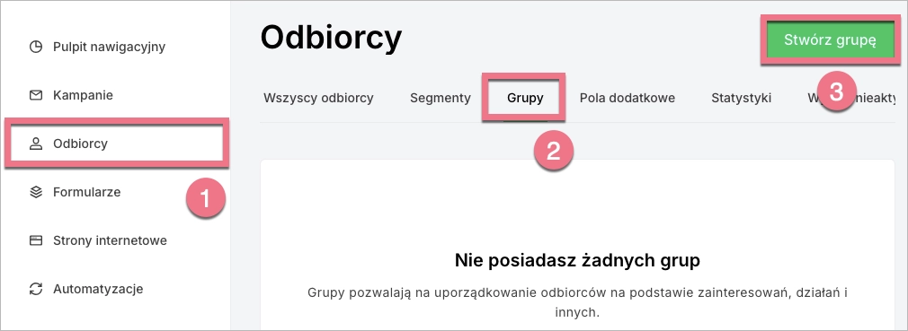 Zakładka Odbiorcy w MailerLite