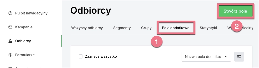 Dodawanie nowego pola w MailerLite
