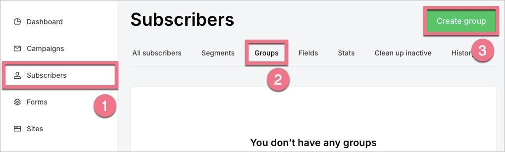 Subscribers tab in Mailerlite