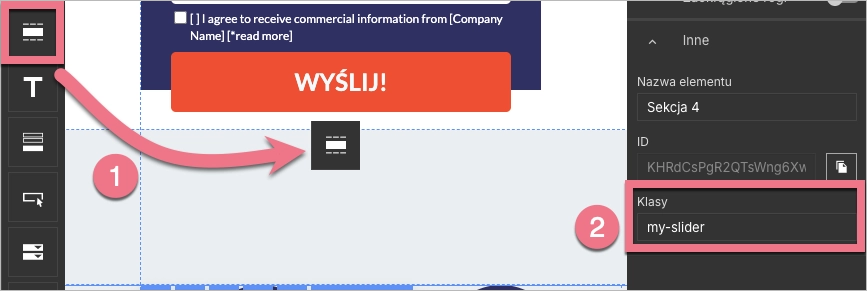 Dodawanie sekcji i klasy do landing page'a