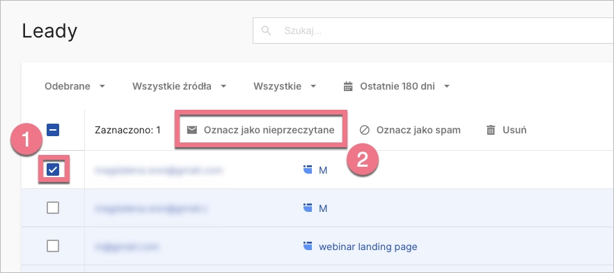 Oznaczanie lead&oacute;w jako nieprzeczytane
