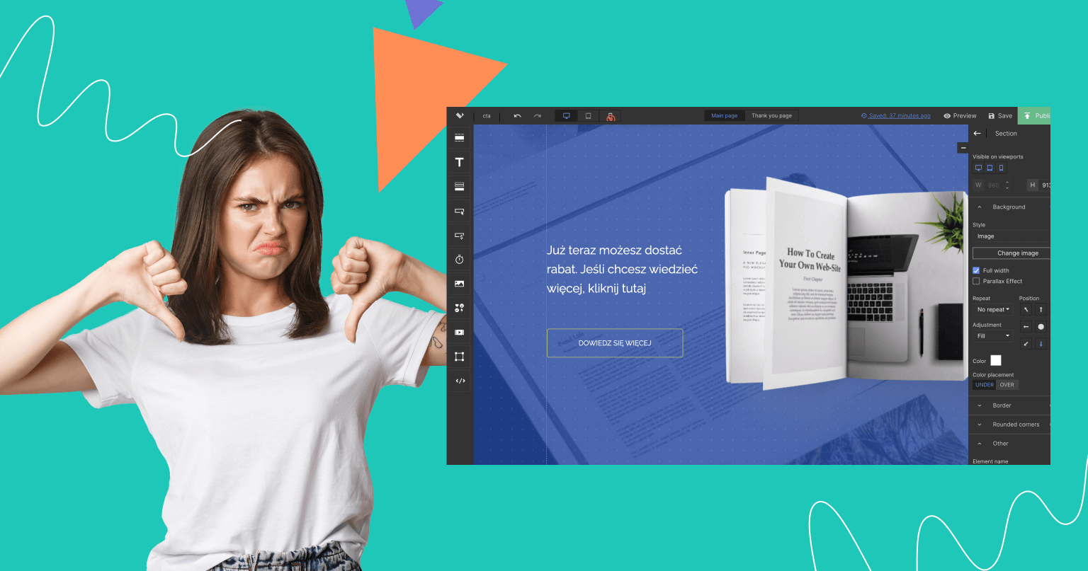 Przykład złego, nieczytelnego CTA