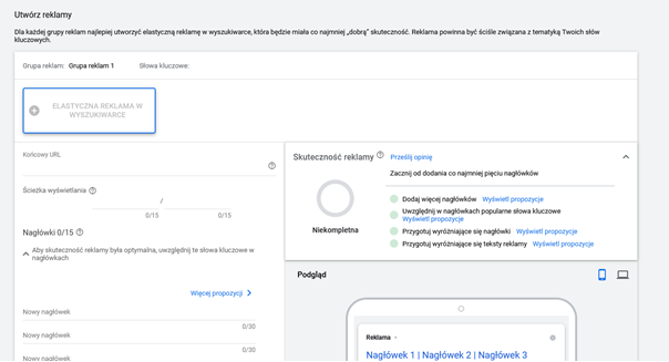 nagł&oacute;wki reklam google adwords