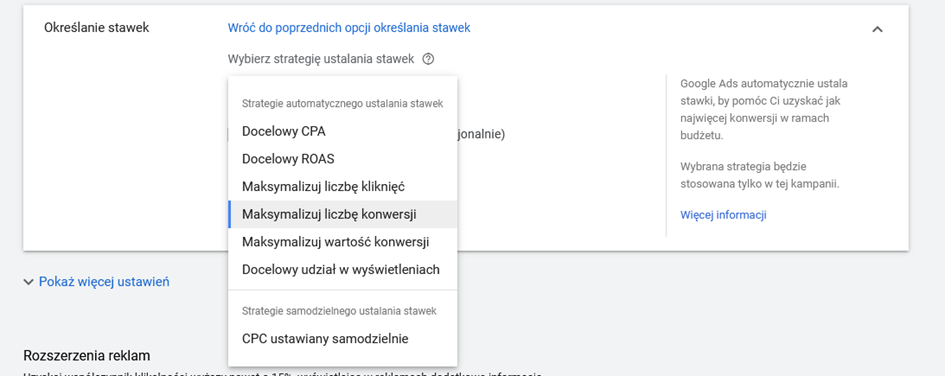 maksymalizuj liczbę konwersji google ads