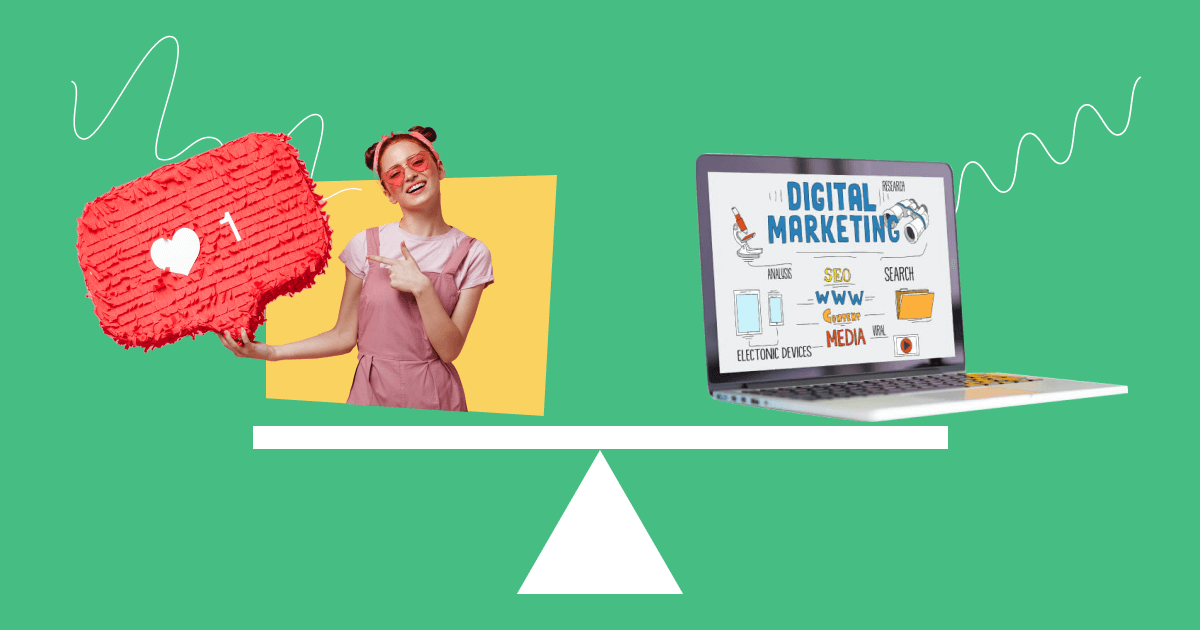 Scale showing that influencer marketing and digital marketing can be equally important