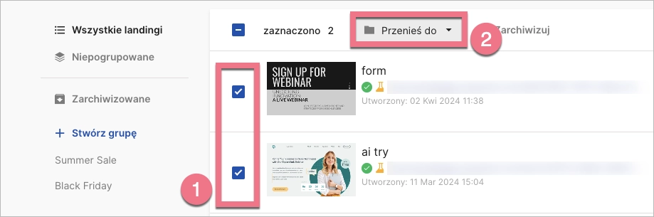 Przenoszenie landing page'a do grupy