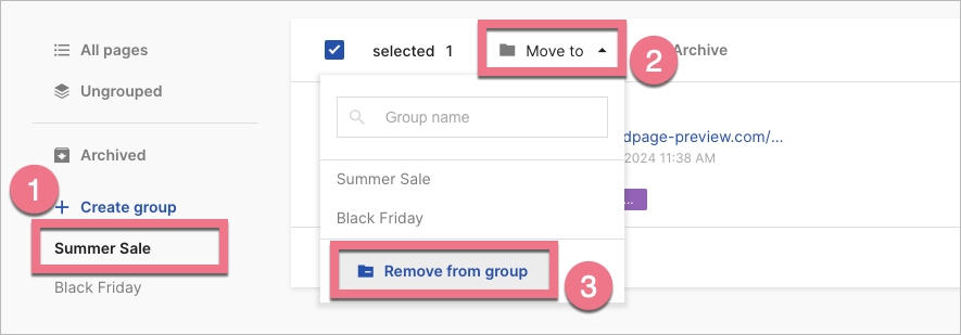 Removing landing page from group