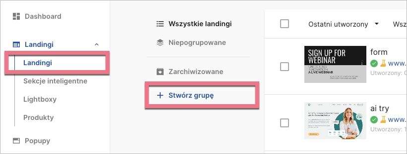 Tworzenie grupy landing page'y w Landingi