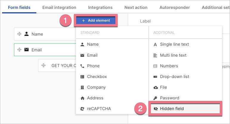Add hidden field to landing page form