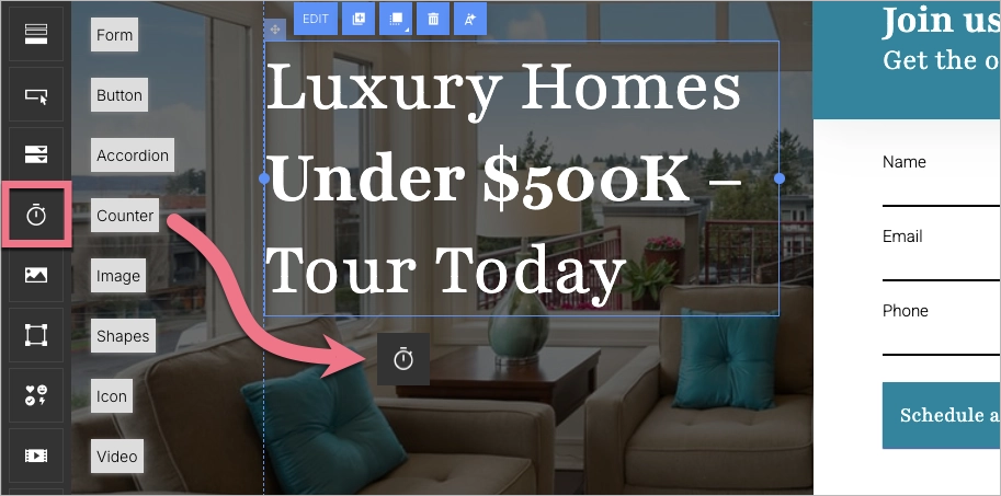 A&ntilde;adir widgets a un landing page