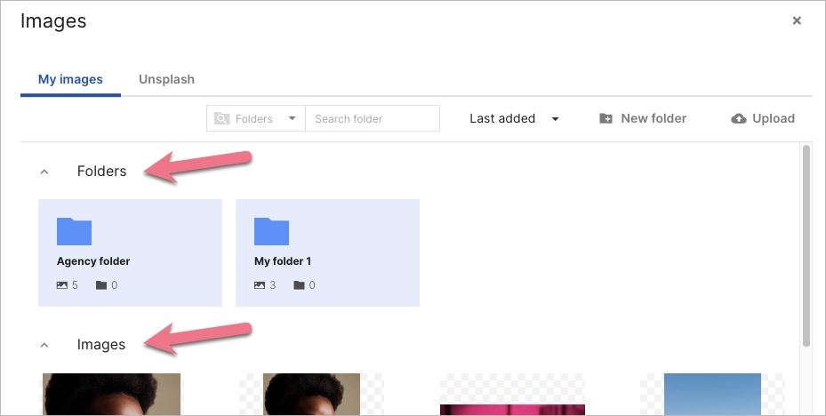 Folders and Images in Landingi editor