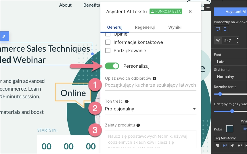 Dodatkowe opcje personalizacji dla Asystenta AI Tekstu