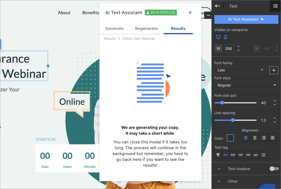 Generating content by AI Text Assistant