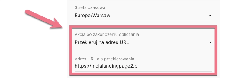 Po zakończeniu odliczania możesz odwiedzających przekierować na inny adres URL.