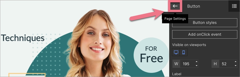 Arrow to Page Settings