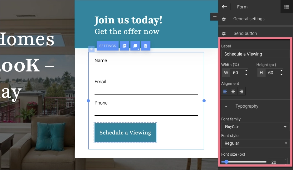 Ajuste del widget en el editor landing page