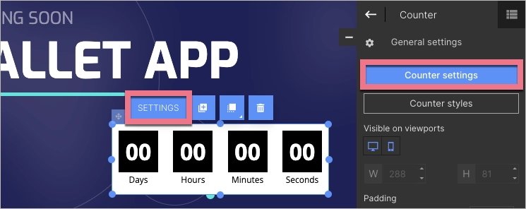 Go to the counter settings either from the context menu or the widget toolbar on the right