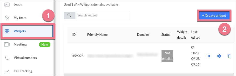 View of the CallPage dashboard