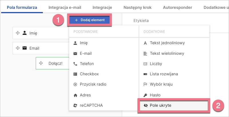 Dodaj pole ukryte do formularza
