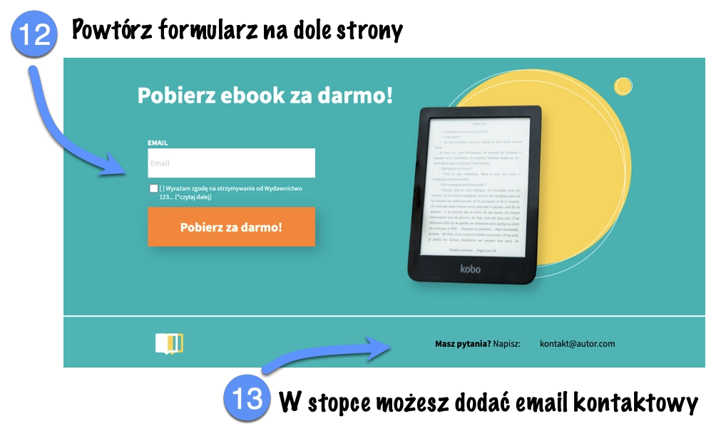 W ostatniej sekcji landing page'a dobrze jest powt&oacute;rzyć formularz i CTA