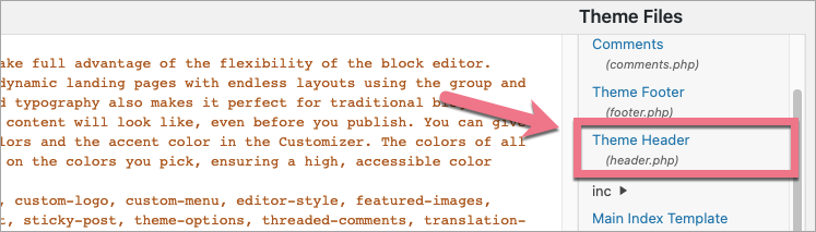 add code to wordpress header