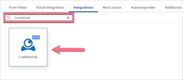 In the&nbsp;Integrations&nbsp;tab, select LiveWebinar