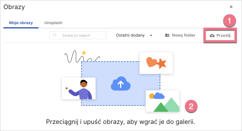 Dodaj obrazy do galerii w Landingi