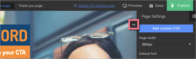Hiding the toolbar in Landingi editor