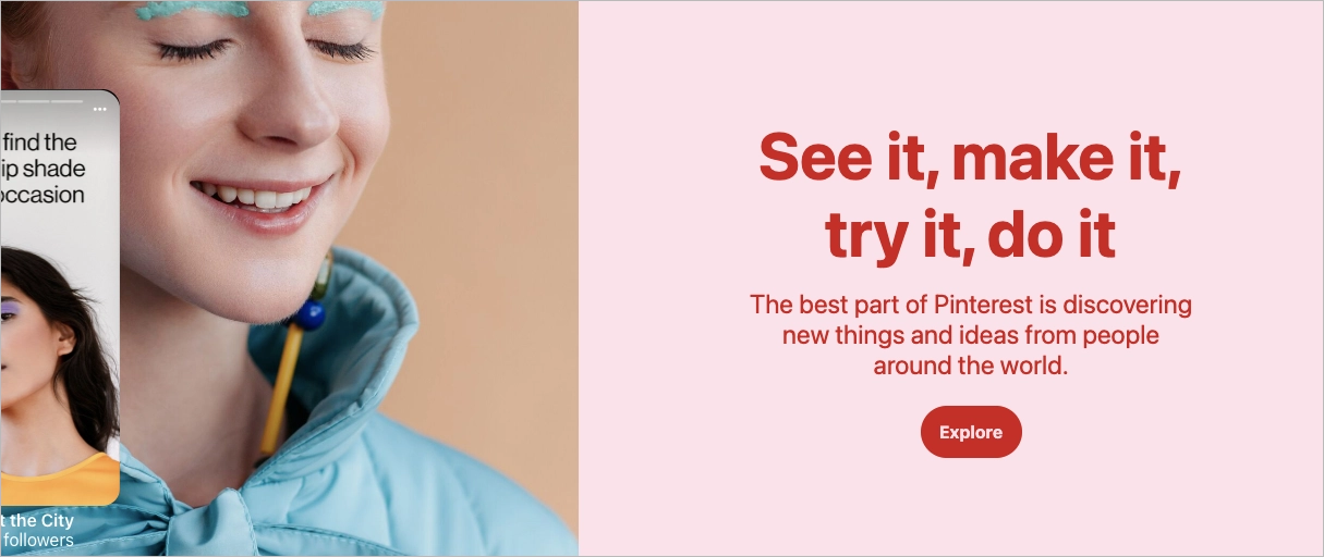 Przykład conversion copywritingu: Pinterest