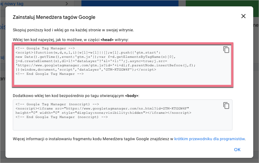 kody google tag managera