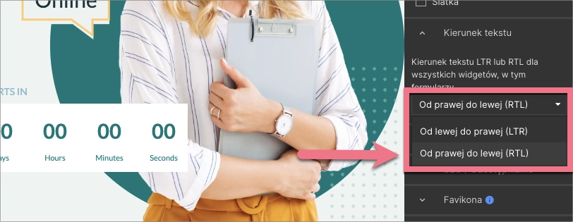 Lista rozwijana z opcją RTL