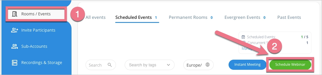Schedule a webinar in LiveWebinar