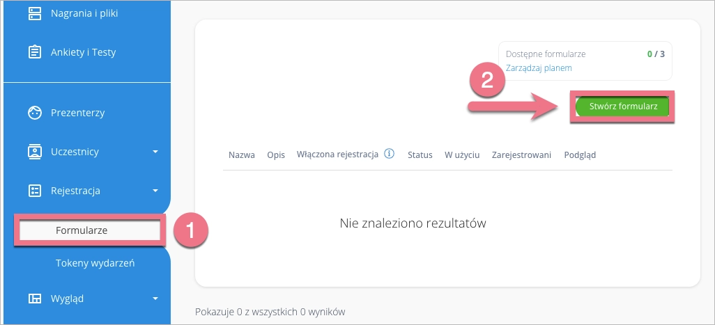 Stw&oacute;rz formularz w Livewebinar