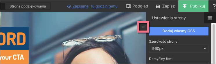 Minimalizowanie paska bocznego w edytorze Landingi