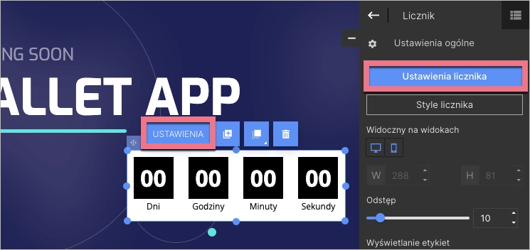 Wejdź w ustawienia licznika z menu podręcznego lub panelu bocznego po prawej stronie edytora