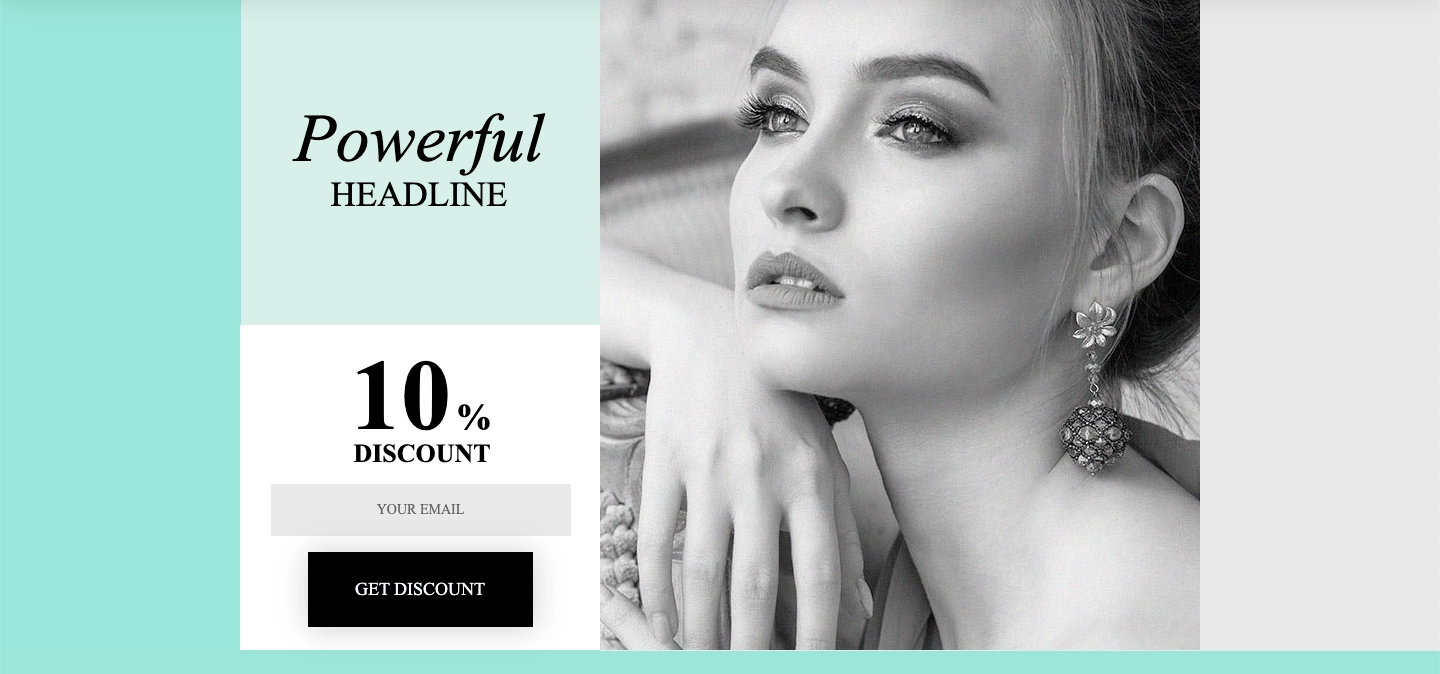 Splash page template with discount code