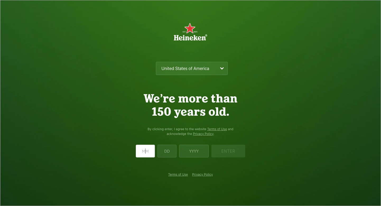 Example of a splash page by Heineken
