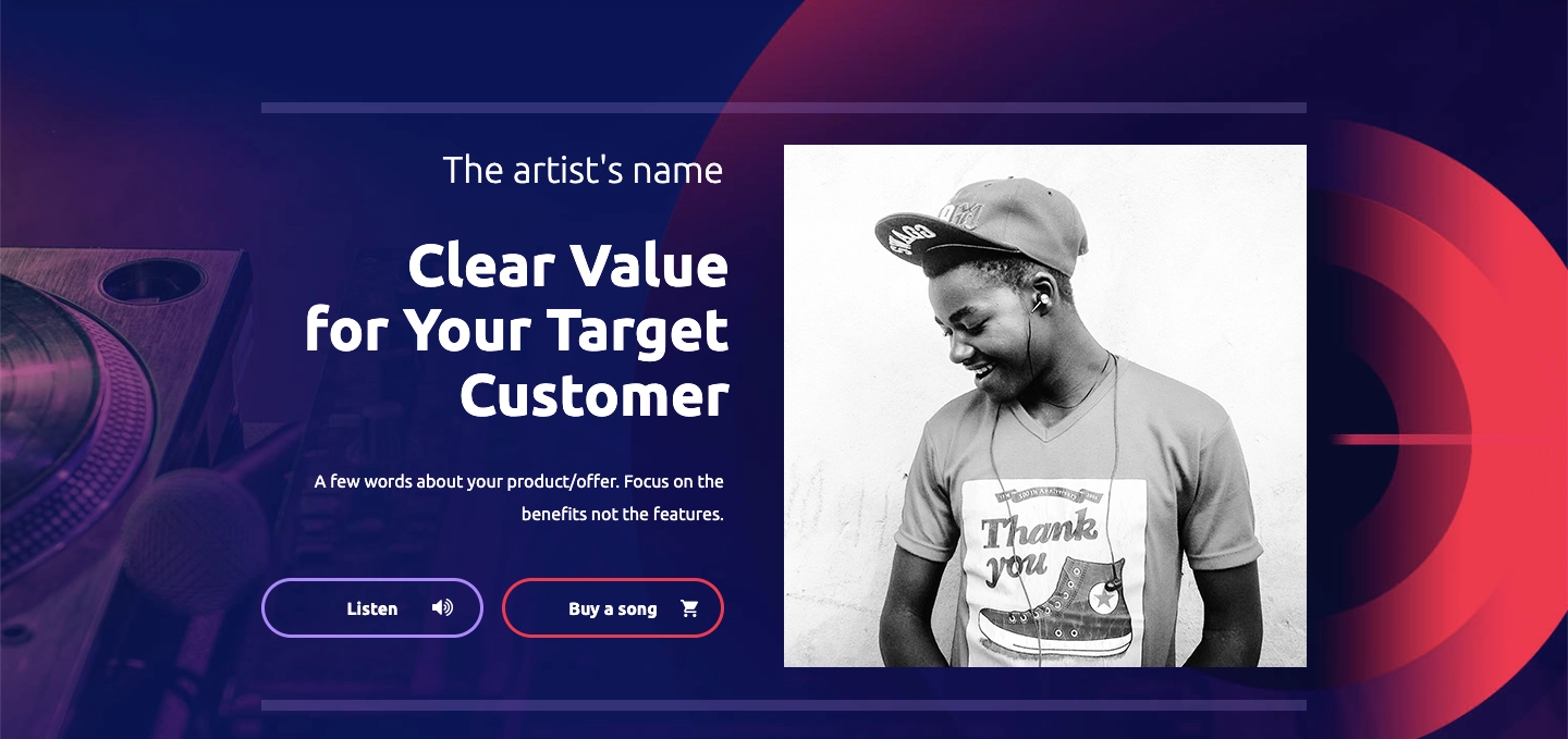 Music promotion splash page