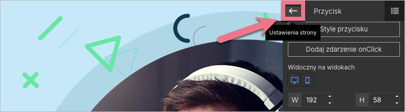 Jak wr&oacute;cić do Ustawień strony w edytorze landing page'y