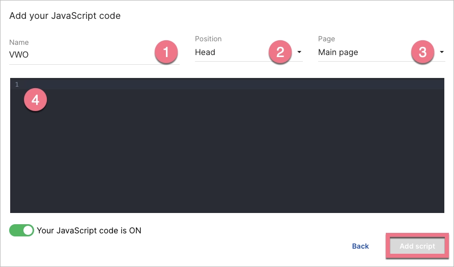 Pasting VWO code in Landingi