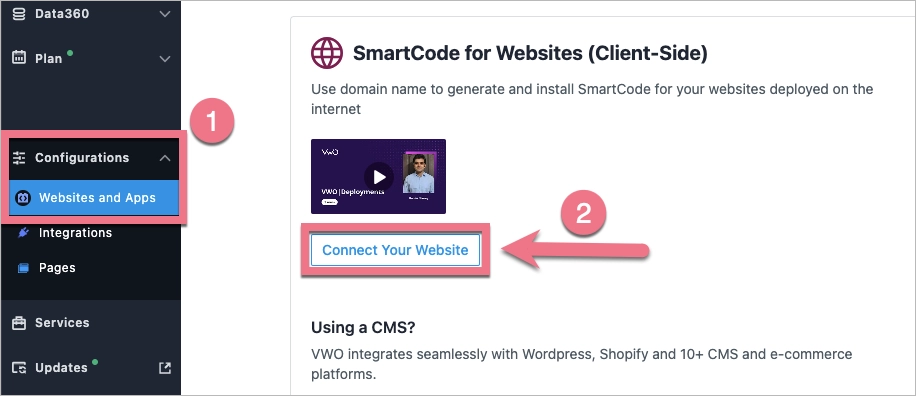 Connect landing page and website with VWO