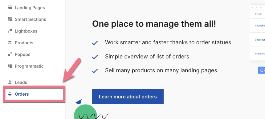 Where to find Orders in Landingi