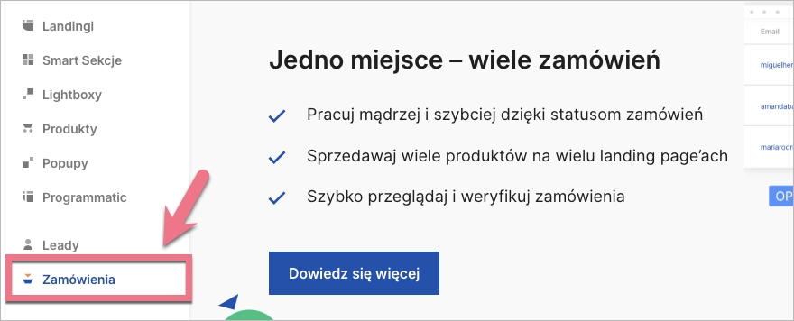 Zakładka zam&oacute;wienia
