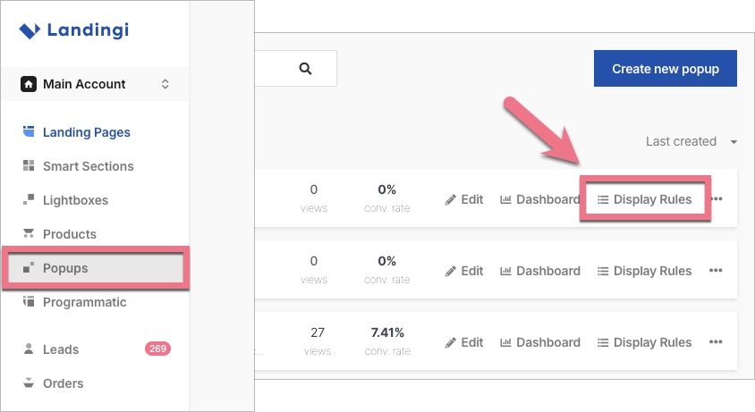 Go to popup display rules
